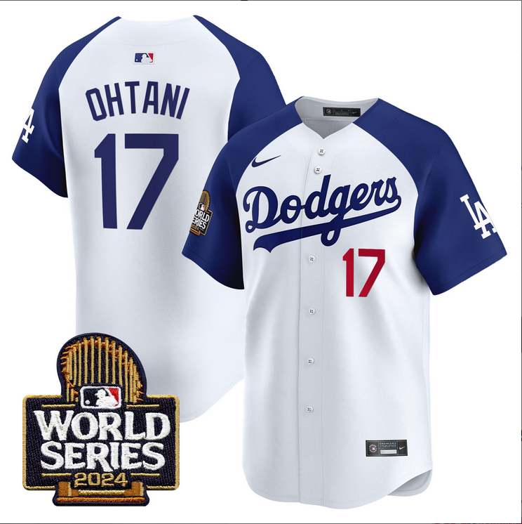 Men MLB Los Angeles Dodgers #17 Ohtani white 2024 World Series Champions Patch Limited Jersey20241105 style 2->los angeles dodgers->MLB Jersey